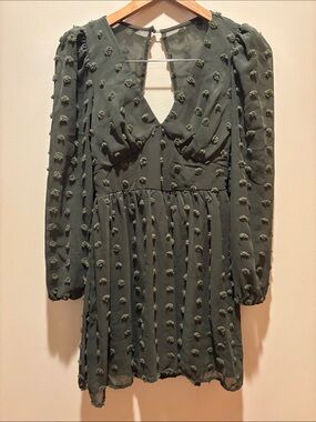 Emerson Fry Olive Green Long-Sleeve Textured Mini Dress